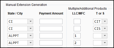 Image of manually generating extensions on the STEX screen.